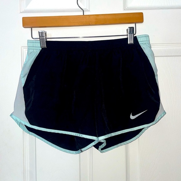 Nike Pants - Nike Women's Black and  Light Blue/Teal Running Shorts Medium